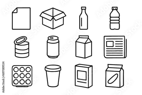 Can box sheet milk glass newspaper recycling bin vector icon carton aluminum