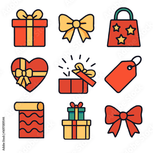 Wrapped stack open vector collection wrapping tag icons bag bow gift icon