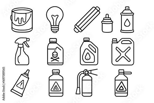 Container fluorescent waste oil glue icon icons pesticide hazardous cleaning aerosol bottle