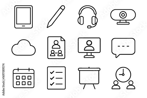 Online task stylus bubble vector document collaboration sharing storage icons icon webcam