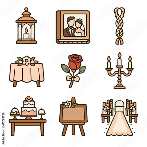 Icon rose vector icons wedding runner boutonniere welcome table rope board collection