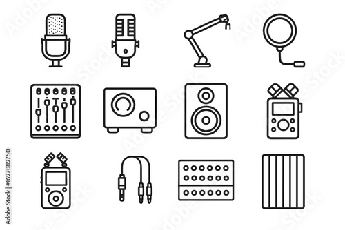 Arm recorder icon reference recording pop mixing boom monitor music bay vector