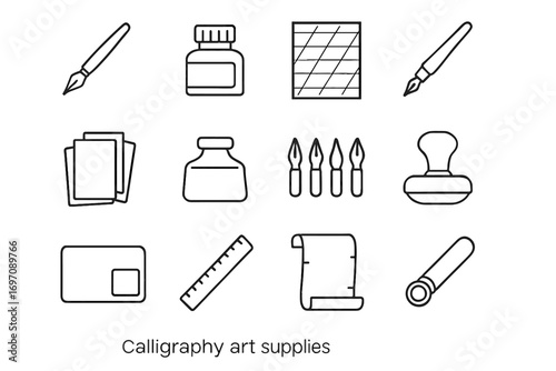Ink mat calligraphy vector sheets icons guide parchment ruler paper well icon
