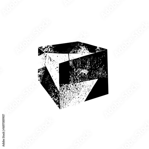 Vector Abstract geometric cube with distressed texture.
