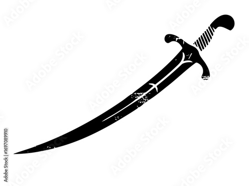 Vector Elegant curved blade weapon with ornate hilt.