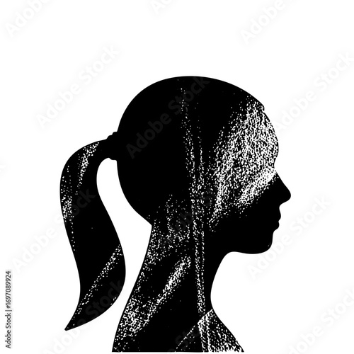 Vector Silhouette of a woman with a patterned headscarf in profile.