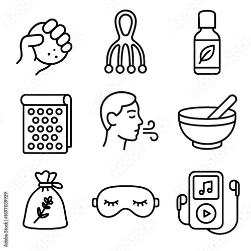 Acupressure warm icons relaxation icon tools mindfulness guide massager ball therapy vector