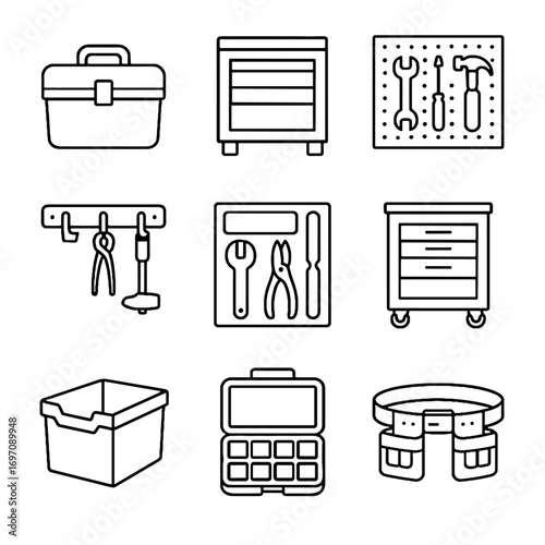 Vector bin rolling cart icons icon chest tool storage organizer belt
