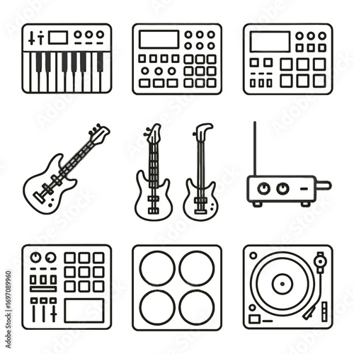 Theremin icons pads electric icon instrument turntable midi sampler machine vector electronic