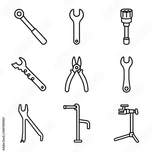 Tool alignment repair bike cone gauge clamp vector wear icon fork wrench