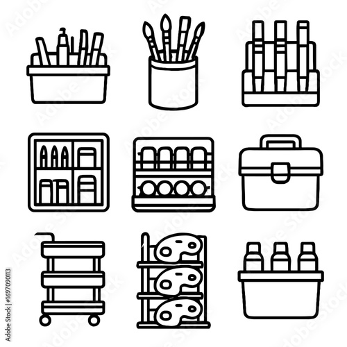 Organized tray supply art cart supplies marker vector rack caddy icon organizer
