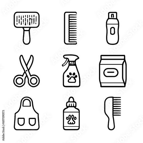 Icon spray pet flea vector detangling slicker comb apron grooming nail