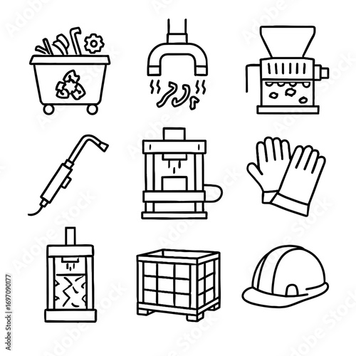 Recycling shredder machine press helmet metal safety icons icon storage vector magnet