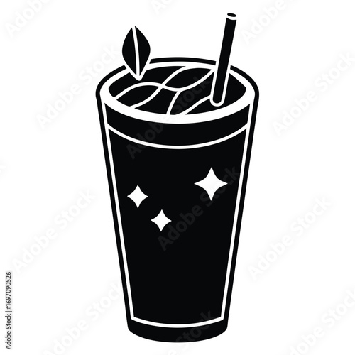 Black Silhouette of a Tall Glass with Drink and Garnish beverage cocktail