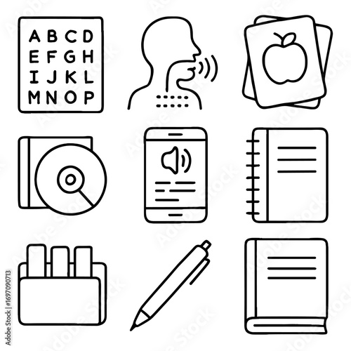Workbook icons icon app sticky flashcards learning vocabulary grammar chart vector language
