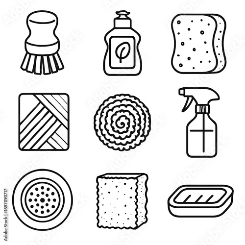 Kitchen steel sponge refillable pad dish strainer soap spray icon vector eco