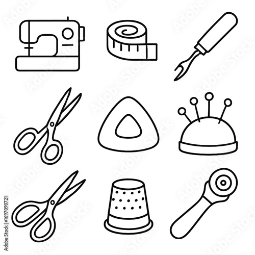 Tape sewing cutter rotary tools ripper fabric pin vector cushion icon