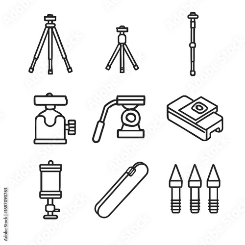 Tripod quick plate standard icon bag monopod icons ball fluid vector accessories