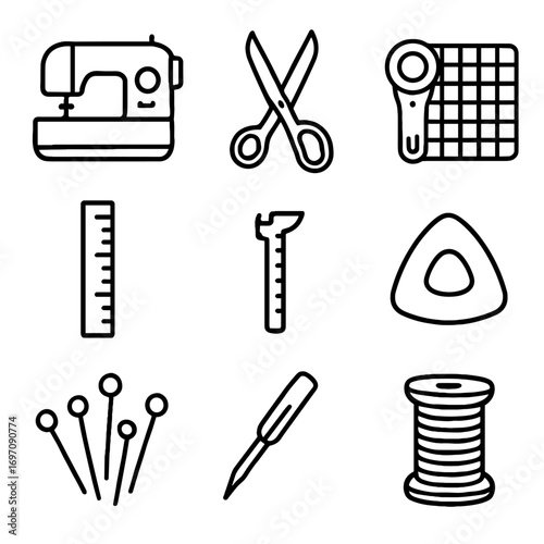 Spool vector gauge seam icons sewing icon fabric machine essential cutter pins