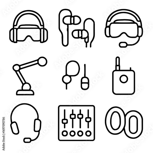 Vr boom icon wireless microphone audio cushions ear arm earbuds vector