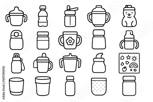 Print mini cup kids bottle snack spout icon vector leakproof hydration icons