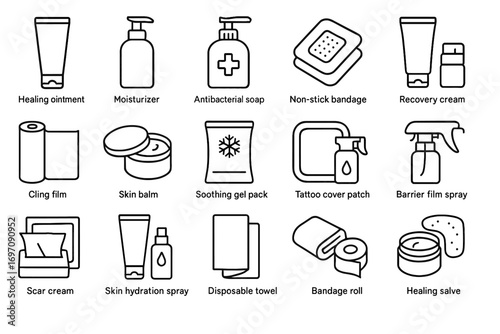Aftercare vector healing jar cover disposable spray cream film icon bandage tattoo