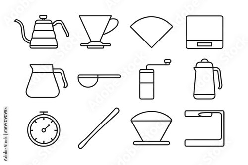 Hand scale timer dripper drip paper over vector pour icon coffee glass