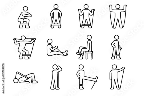 Raise hamstring resistance squat press exercise seated shoulder side band vector icon