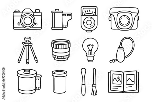 Roll icon album developing photography icons vector camera release leather vintage case