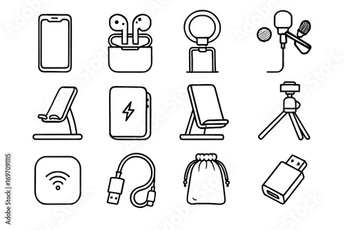Smartphone adapter mini usb icon foldable microphone device mobile hotspot meeting vector
