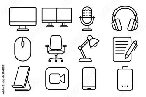 Software essentials adjustable chair mouse vector battery icon stand remote computer meeting