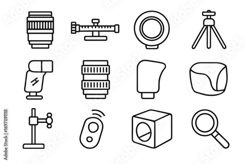 Vector tripod focusing light photography icon macro tube extension stand icons hood