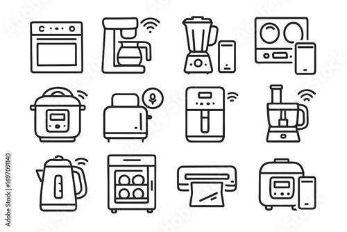 Vacuum smart induction vector food oven kitchen icons pressure kettle air wine