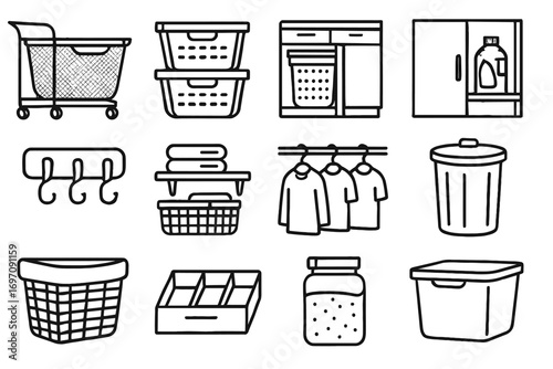 Powder shelf icon laundry rolling bin detergent vector storage cabinet container