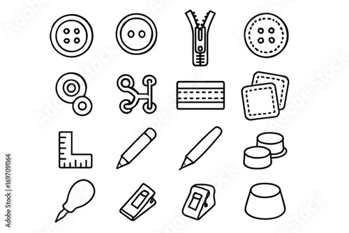 Threader sewing vector icons accessories seam icon pen zipper marking fasteners gauge