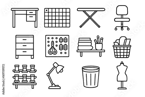 Rack drawers vector icon workspace icons sewing mat fabric basket wall worktable