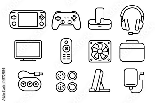 Cable gaming vector screen thumb handheld icon headset ssd console remote