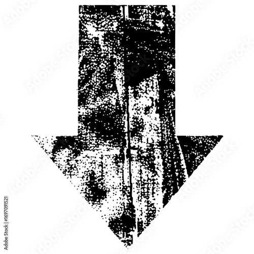 Vector Distressed arrow points downward in a textured .