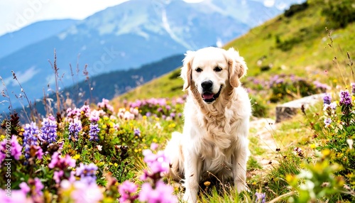 Golden Retriever in a mountain meadow