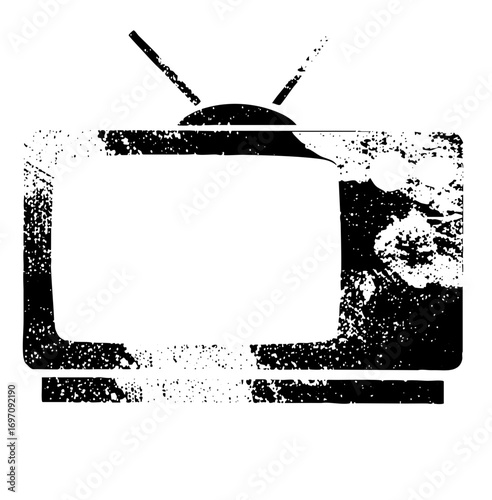 Vector Distressed television set with antenna.