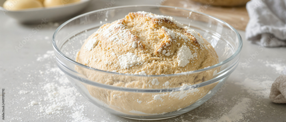 Fototapeta premium Bread Dough Rising in a Bowl