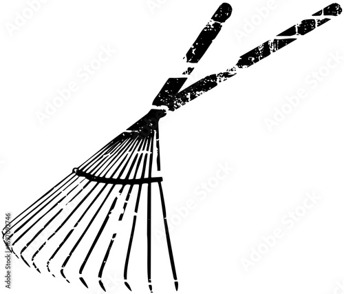 Vector Black silhouette of a leaf rake with a long handle.