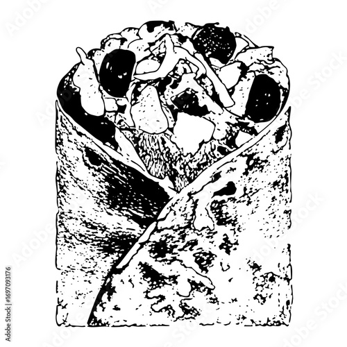 Vector Detailed of a savory wrap with olives and fillings.