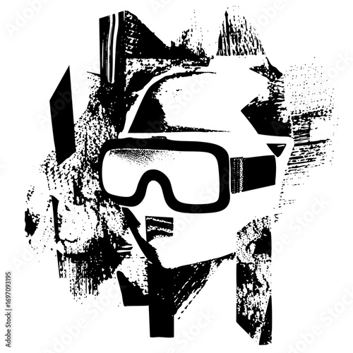 Vector Stylized diver portrait with goggles and snorkel .