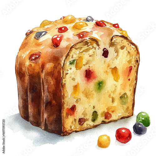 Panettone, watercolor drawing vector, isolated on a white background.