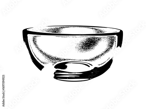Vector Detailed of a ceramic tea bowl with stippled shading.