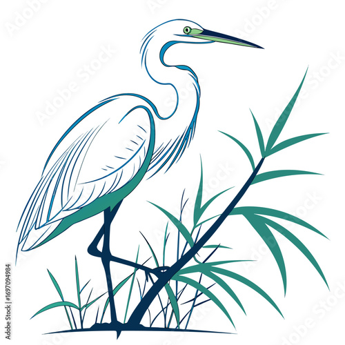 Graceful heron in reeds