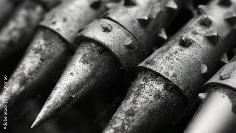 Collection of old metallic shells with rust and dirt, symbolizing historical warfare.