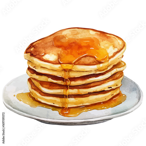 Pancakes, watercolor illustration vector, isolated on a white background.