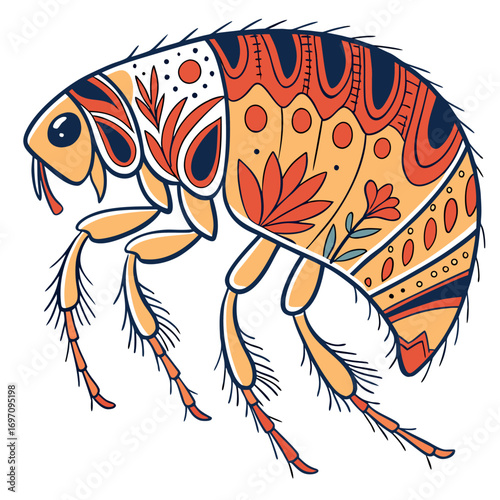 Decorative flea illustration with floral patterns